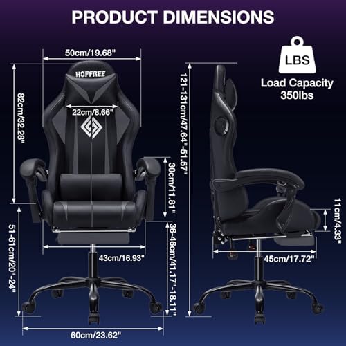 HOFFREE RGB Gaming Chair with Speakers Massage LED Lights Game Chair-Grey | Bluetooth Computer Gaming Chair with Footrest Video Game Chair for Adults Ergonomic High Back Gamer Chair with Lumbar Support - Image 2