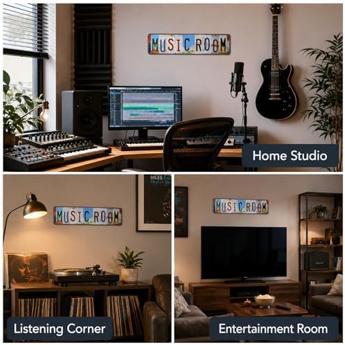 Music Room Vintage Metal Tin Sign, License Plate Style Wall Decor, Colorful Retro Design 4×16 Inch (26002) - Image 6