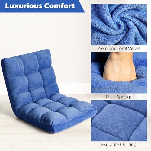 COSTWAY Floor Chair, Video Gaming Chairs with Back Support (Blue) - Image 4