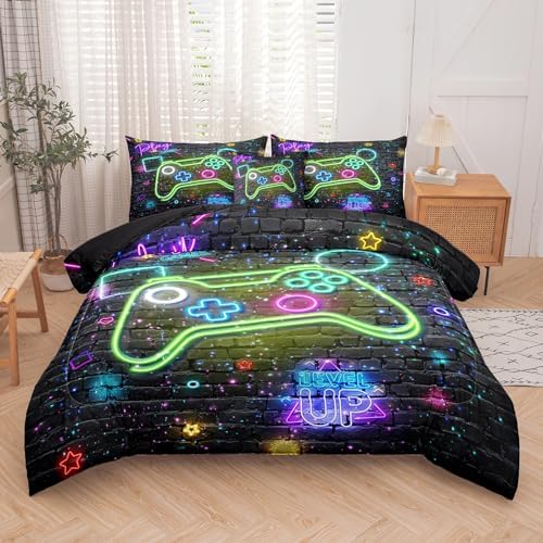 NINENINE Gaming Bedding Sets, 6PCS Full Size Comforter Size for Boys,Gaming Bedding Sets for Boys Bed in A Bag Gaming Comforter Sets(1Comforter,1Flat Sheet,1Fitted Sheet,1Cushion Cover,2Pillowcases)… by NINENINE