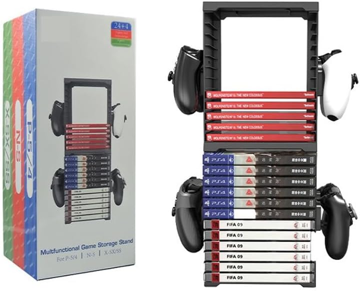 Video Game Storage Rack, 24 Game Disk Holders, 4 Controller Holders, Universal for PS5/PS4/Xbox Series S & X/Xbox, Black, 12 Pack - Image 3