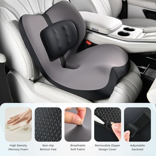 FLORICH 2 in1 Truck Seat Cushion and Lumbar Support Pillow Memory Foam Car Seat Cushion with Adjustable Strap for Truck Driver Long Drives, Fits Semi Truck Seat,Car,Office&Gaming Chair(Light Black) - Image 2