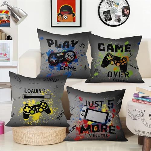 18x18 Set of 4 Gamer Room Video Game Throw Pillow Cushion Covers - Image 2