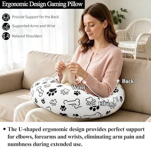 Ergonomic U-Shaped Gaming & Lap Pillow for Crocheting - Cute Dog Paws Crochet Pillow with Elbow & Arm Support, Lap Desk Pillows for Reading, Playing or Crocheting, Suitable for Adults - White - Image 3