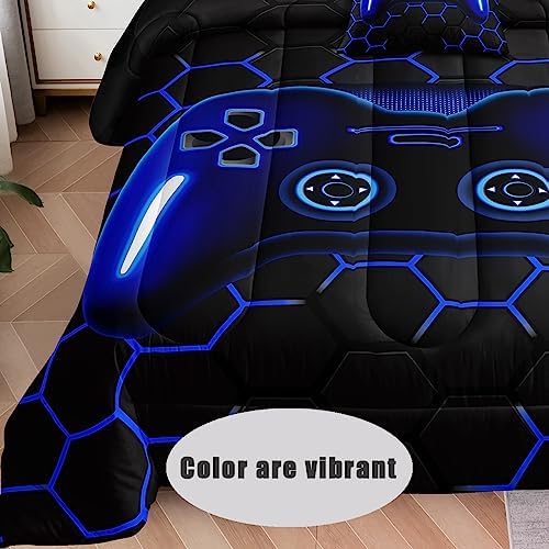 6 Pieces Bed in a Bag for Boys Bedding Sets Queen Size,Gamer Comforter Sets for Kids, Gaming Comforter Set for Boys Room Decor with Flat Sheet,Fitted Sheet,Pillowcase,Cushion Cover - Image 2