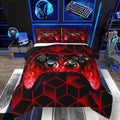 Red Neon Geometric 3D Geometric Comforter Set - Flame Gaming Console Gamer Decor for Boys Bedroom by Erosebridal