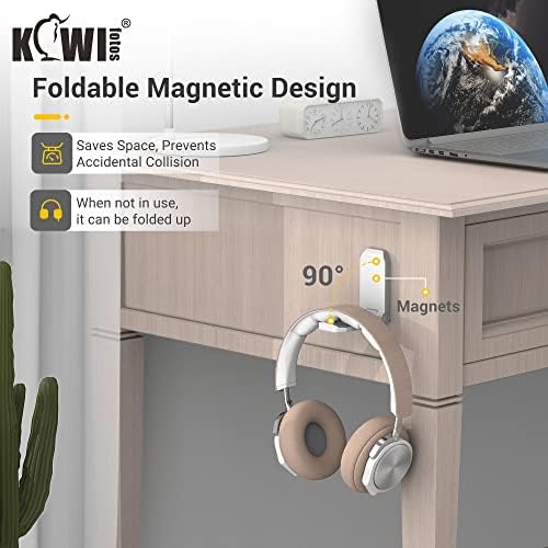 KIWIFOTOS 2 Pack Adhesive Desk Headphone Hanger, PC Gaming Headset Holder Stand, Adhesive Holder Mount for Wall, Foldable Headphones Hook Mount Under Desk - White,Two Pack - Image 4