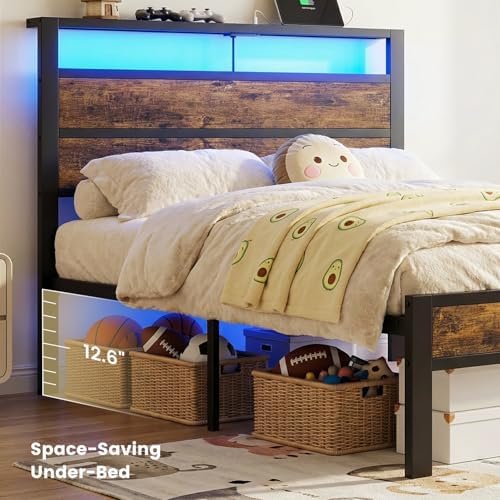 Twin Bed Frame with LED Lights & USB Charging Station - Image 5
