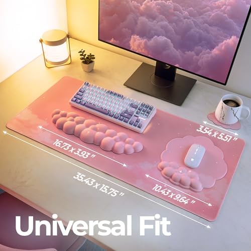 Premium Quality Cloud Wrist Rest Keyboard & Mouse Pad Set – Ergonomic Memory Foam Desk Accessories with Wrist Support for Office & Gaming – Pink - Image 5