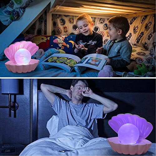 LKUA Shell Pearl Beach Themed Night Light, RGB 8 Colors Changing Mood Shell Pearl Lamps, Bedside LED Clamshell Portable Night Lights for Bar (Pink) - Image 4