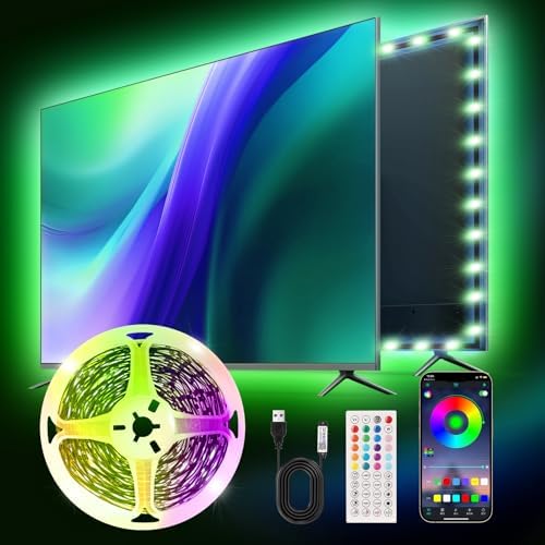 9.84ft Smart RGB LED TV Backlight Strip for 32-45 Inch TVs, Music Sync Bluetooth App & Remote Control, USB-Powered LED Lights for Bedroom, Gaming, Home Theater by TK99SW