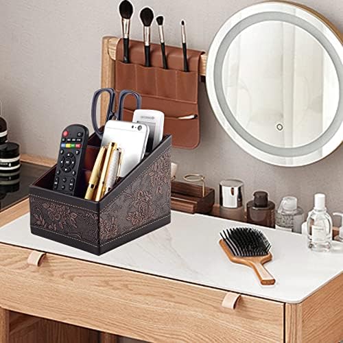 PU Leather TV Remote Control Holder with 3 Compartments,Nightstand Caddy Organizer,Storage Rack,Storage Box,Media Accessory Storage,Desk Organizers (Brown (Retro)) - Image 7