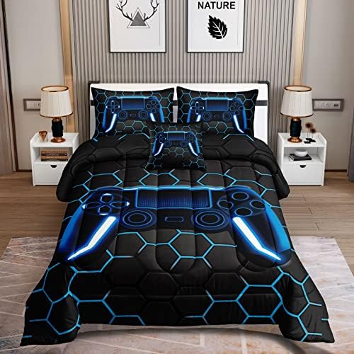 ROWADALO 5 Pieces Gaming Bedding Set for Boys Gamer Comforter Set Twin Size,Game Controller Comforter for Boys Kids Teen 3D Gamepad Microfiber Bedding Sets 5 Pieces Bed in A Bag Sets-H50022,Twin - Image 6