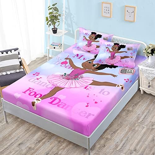 HOSIMA African American Black Girl Twin Fitted Sheet with 2 Pillowcases. by HOSIMA