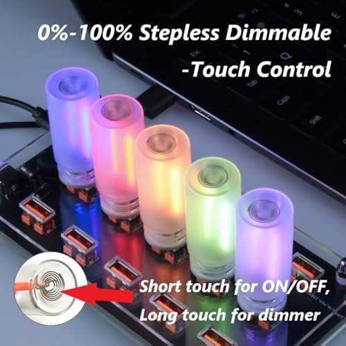 4PCS Dimmable Touch Control USB Light, Frosted Glass Night Lights, Glass Plug in USB Light Bulbs, Cute Interior Car Lights, Retro Led Ambient Lighting, Small Mood Lamp for Bedroom, Hallway, Nursery - Image 2