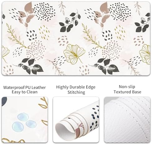 QiyI PU Leather Desk Mat Set, 4-in-1 Ergonomic Wrist Rest, Botanical Leaf - Image 5