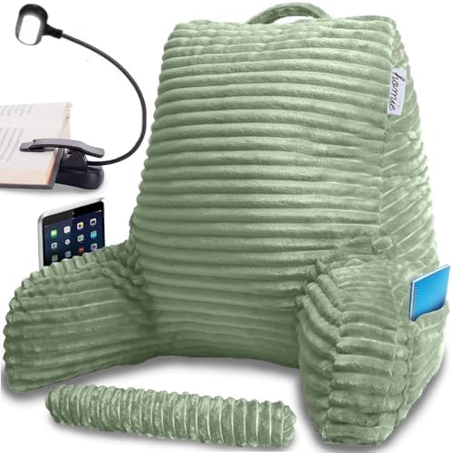 Homie Reading Pillow with Reading Light and Wrist Support, Has Arm Rests, and Back Support for Bed Rest, Lounging, Reading, Working on Laptop, Watching TV (Green) by Homie