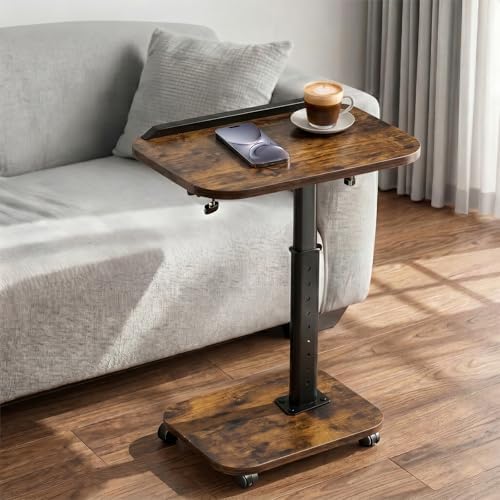 C Table End Table Adjustable Height, Rolling TV Tray Table for Small Spaces 180° Flip-Over Panel & 360° Swivel Casters,C Shaped Side Tables for Couch/Living Room/Bedroom/Bed/Sofa/Chair/Snack, Walnut by Lubeau