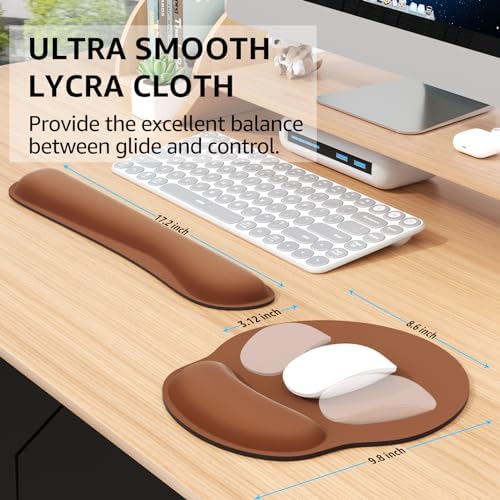 KTRIO Keyboard Wrist Rest & Mouse Pad with Wrist Rest, Coffee Brown | Memory Foam Wrist Support, Ergonomic Design, Non-Slip Base, Office and Home Use - Image 5