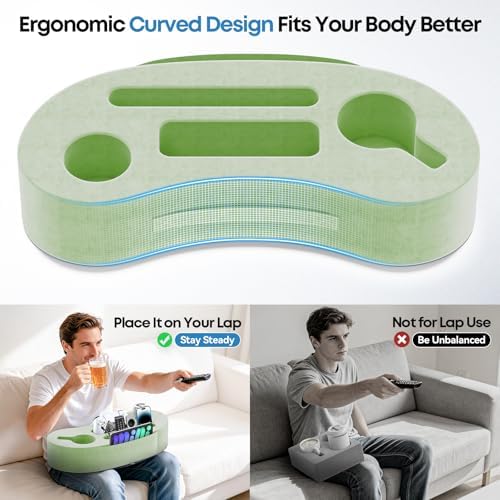 Couch Cup Holder Pillow, 20"x9" Couch Caddy Organizer, Sofa Cup Holder for Bed, Large Size Cup Cozy Pillow for Remote, Drink, Snack, Phone, Game Controller, Kindle, Washable, Green - Image 3