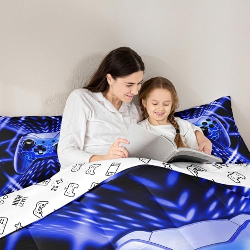 Feelyou Kids Boys Gamer Comforter Set Gaming Bedding Set Toddler Size for Boys Teens 3D Blue Black Geometric Game Controller Duvet Quilt - Image 6