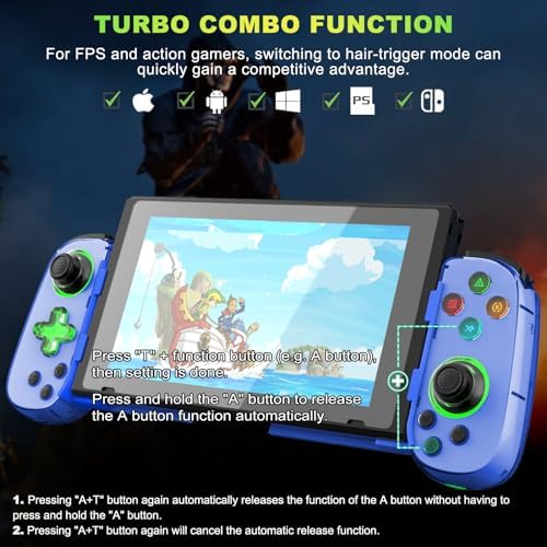 Phone Game Controller for iPhone 17/Android/PC/Switch, Play COD, Genshin,Support Streaming on PS5/Xbox/PC Console, Cloud Gaming Wireless Gamepad Joystick, Turbo/6-Axis Gyro/Dual Motor, Green Light, Blue - Image 4