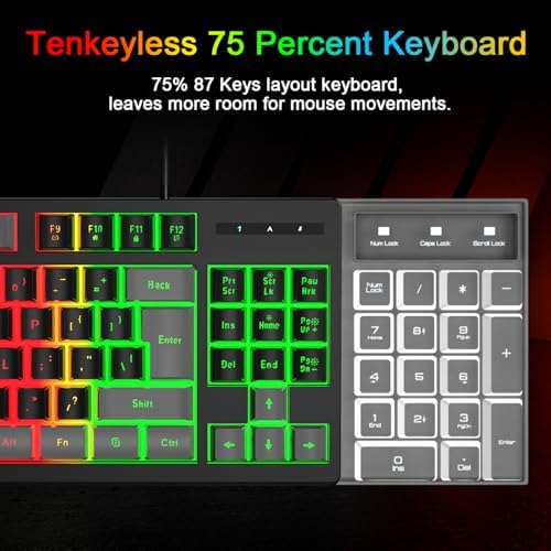 BlueFinger RGB 87 Keys Gaming Keyboard and Backlit Mouse Combo, USB Wired Rainbow Keyboard, Gaming Keyboard Set for Laptop PC Computer Game and Work(Gray & Black) - Image 4