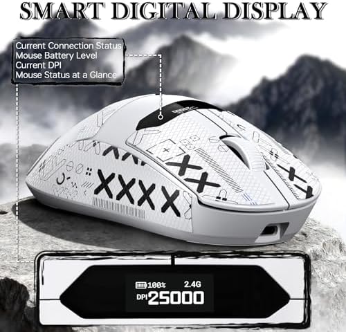 MAGIC-REFINER R1 Wireless Gaming Mouse with RGB Charging Dock,65g Ultra Lightweight,PixArt PAW 3311 Sensor DPI 24K,LCD Display & Smart Sleep,500mAh,Tape,Programmable Mice for Mac PC Gamer(White) - Image 6