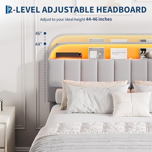 GarveeHome Queen Bed Frame, Platform Bed with Storage Headboard & Drawers - Image 7