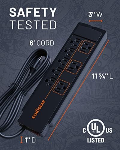 ECHOGEAR ShockBlocker 8 Outlet Surge Protector Power Strip - Slim Design Can Power & Protect Your Entire TV, Office, Or Gaming Setup - Advanced Surge Suppressor with 3420 Joules of Protection - Image 6