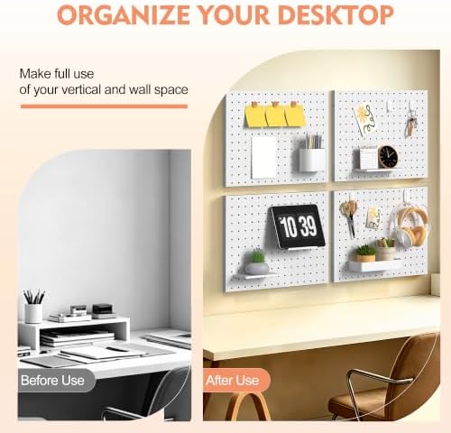 Peg Board Metal Pegboard Organizer 4 Pcs 15.7'' x 11.8'' Wall Control Pegboard for Gaming Room Garage Home Entryway Kitchen, White - Image 3