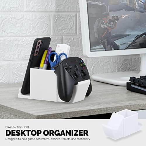 Desk Organizer with Game Controller Holder, Tablet Stand for iPads/iPhones, TV Remote & Pen Storage, Reduce Desktop Clutter, Have All Your Side Table Items in One Space (White) - Image 7