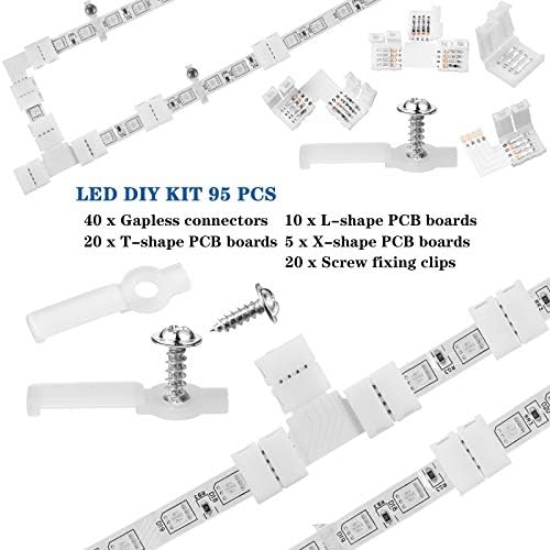 Mudder 95 Pcs 4-Pin LED Strip Connectors for SMD 5050 RGB, Solderless T L X Shaped PCB - Image 4