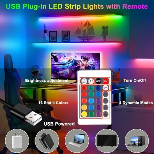 USB RGB LED Strip Lights Kit 2-Packs 6.56Ft IP65 Waterproof with Remote - Image 3