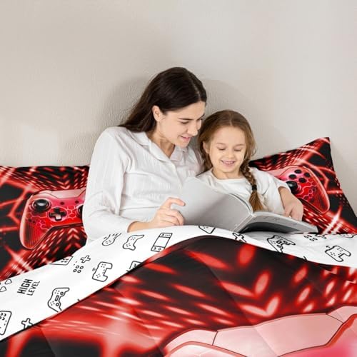 Feelyou Gamer Bedding Set Toddler Size Kids Gaming Comforter Set for Boys Girls Teens Game Room Decor Red Black Geometric Game Controller Duvet Quilt - Image 6