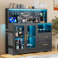 Home Bar Cabinet with Adjustable RGB LED Light, Wine & Coffee Storage with Rack & Drawers, Charging Station, Modern Liquor Cabinet for Living & Dining Room, All-in-One Wine Bar Cabinet (Black) by GIODIR