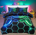 NTBED Game Console Comforter Set for Boys Girls Kids 3D Gaming Geometric Lightweight Microfiber Bedding Sets (Blue Green, Queen 5Pcs) by NTBED