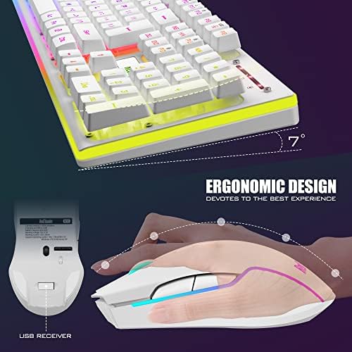 RedThunder K10 Wireless Gaming Keyboard and Mouse Combo, LED Backlit Rechargeable 3800mAh Battery, Mechanical Feel Anti-ghosting Keyboard + 7D 3200DPI Mice for PC Gamer (White) - Image 6