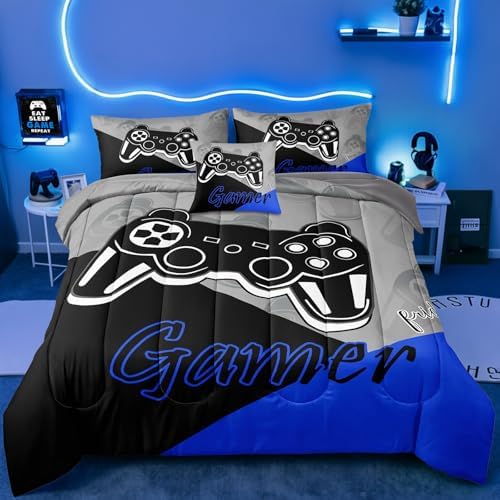 5 Pieces Gaming Bedding Set Twin Size for Boys Gamer Comforter Set for Boys Girls Kids Teens 5 Piece Bed in A Bag Video Game Bedding for Gamer Room Decorative Twin50 by ZJianHOME