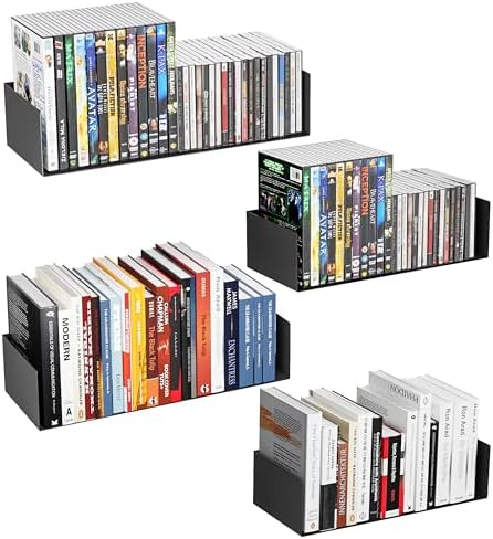 Metal Bali Floating Wall Shelves 15.5&13.8INCH for Storage and Decor Wall Mounted CD DVD&Books Perfume, Make up Storage Shelves Living Room, Bedroom, Bathroom & Kitchen,4P,Black by YFEEN