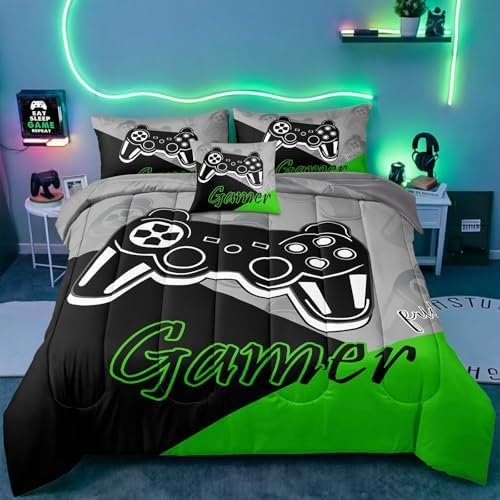 6 Pieces Gaming Bedding Set Full Size for Boys Gamer Comforter Set for Boys Girls Kids Teens 6 Piece Bed in A Bag Video Game Bedding for Gamer Room Decorative Full51 by ZJianHOME