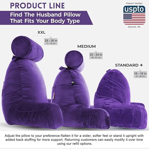 Husband Pillow XXL The Original for Adults - 30" Tall Backrest for Sitting Up in Bed - Firm Support Reading & Bed Rest Pillows for Adults, Neck Roll, Removable Cover - TV - Purple - Image 4