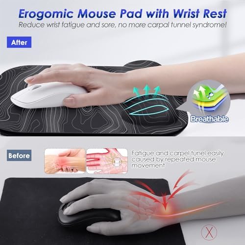 Gimars Large Smooth Superfine Fibre Memory Foam Ergonomic Mouse Pad Wrist Rest Support Mousepad with Nonslip Base for Laptop, Computer, Gaming & Office,Free Coaster Include-Topographic Map - Image 3