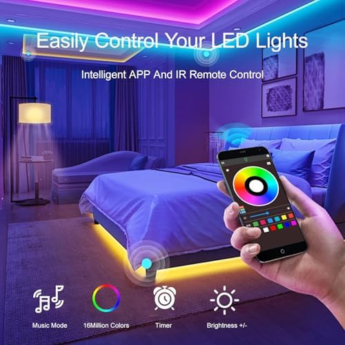 100 FT LED Lights For Bedroom，With 44 Key Infrared Remote Control And Bluetooth Application Smart LED Strip Lights, Music Synchronous Color Changing Light Strip, Used For Room Kitchen Party Decoration - Image 6