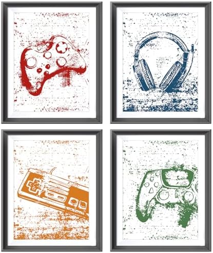 Retro Video Game Gaming Poster Prints for Home Boys Room Playroom Decor,Black And White Video Game Decorations Prints Wall Art Unframed 4pcs 12x16inches,Gift for Gamer Boys Gaming Love (12x16) by AEHIE
