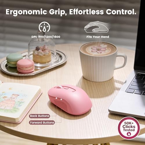 Wireless Keyboard and Mouse Combo, Magnetic Wrist Rest, Round Keycaps, Pink - Image 6