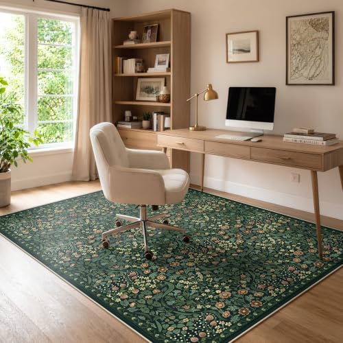 Anidaroel Office Chair Mat for Hardwood Floor/Tile Floor, 5x7 Floral Desk Chair Mat for Hard Floors, Under Desk Rug Protector for Rolling Computer Gaming Chairs, Anti Slip Machine Wash Low Pile Carpet by Anidaroel