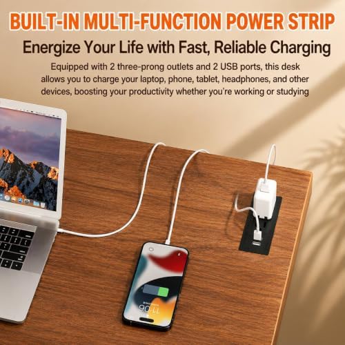 Folding Table Computer Desk - 43.3" No Assembly Folding Desk with Power Outlets & USB Charging Port, Small Desk, Foldable Office Desk, Compact Storage Portable Use for Small Space, Dark Walnut - Image 6