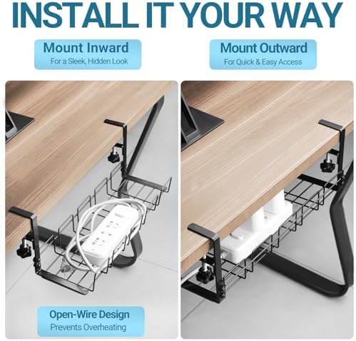Under Desk Cable Management Tray, 15.7'' Metal Wire Organizer with Clamp, No Drill Desk Cord Rack for Cable Management, Computer Wire Organizer for Office and Home – Sturdy & Scratch-Free - Image 7