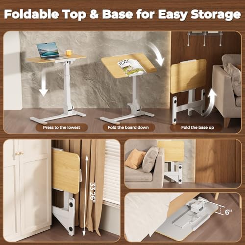 JOY worker Foldable Mobile Standing Desk, 180° Tilt Overbed Bedside Table - Image 5